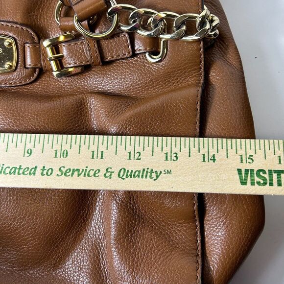 Michael Kors Hamilton Caramel Brown Leather Belt Chain Detail Tote Satchel Bag - Picture 11 of 15
